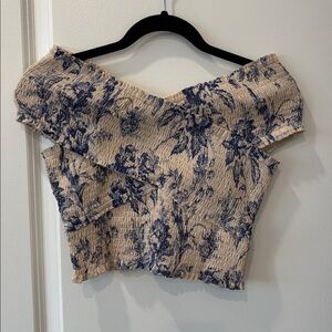 Express Blue and Cream Smocked Top